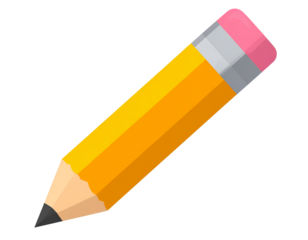 Flat Yellow Pencil Icon with Pink Eraser, Front Diagonal View, isolated on transparent background