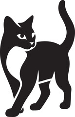 Walking cat silhouette black, Pet feline vector illustration