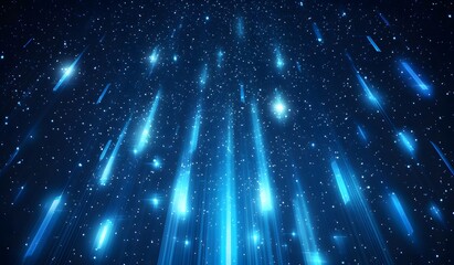 Blue arrow pointing up, digital technology background with light lines and dots, representing growth or progress in business,