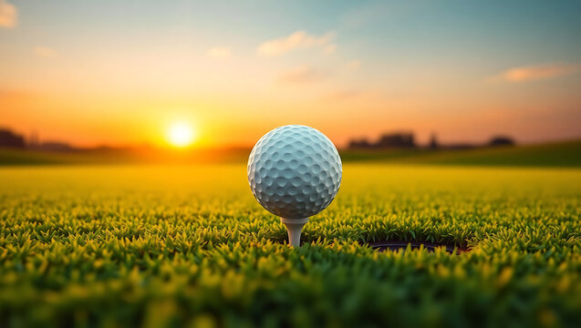 Scenic Golf Course Sunrise with Ball on Tee &mdash; Premium Sports Photography for Branding