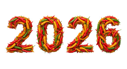 2026 Formed from Vibrant Fresh Chili Peppers Isolated Background White
