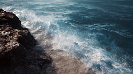 Powerful ocean waves crashing against an eroded coastline