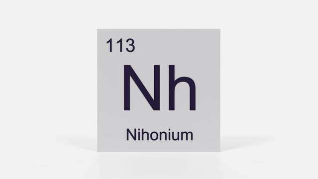 Nihonium Element 3D Render - Periodic Table Box with Atomic Number 113, Scientific Education, Chemistry Classroom, Modern Science Poster, and Laboratory Wall Art