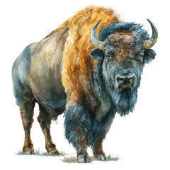 Watercolor vector illustration of Buffalo, isolated on white background.