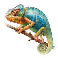 A watercolor painting of Chameleon, vector illustration on white background. © Andrews