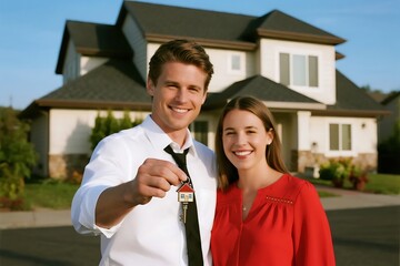 Happy Couple Holding Key to New Home
