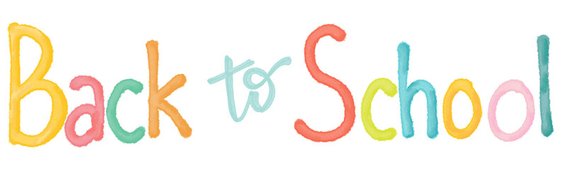 Soft watercolor “Back to School” lettering in pastel tones for educational use