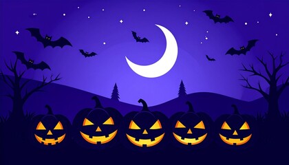 Fototapeta premium Halloween pumpkins under the moonlight