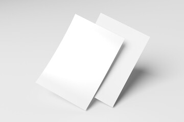 Two A4 white paper, flyer, notebook for mockup isolated on gray background