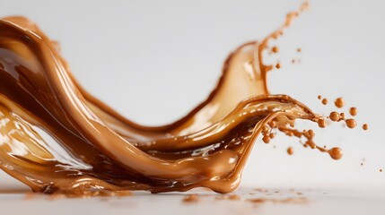 Vibrant brown paint fluid flowing on a white background, Brown liquid creates a visual effect