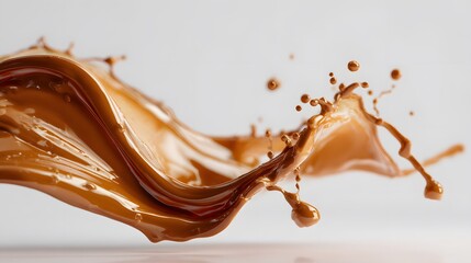 Vibrant brown paint fluid flowing on a white background, Brown liquid creates a visual effect