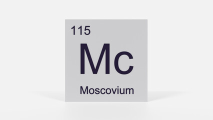 Moscovium Element 3D Render - Periodic Table Box with Atomic Number 115, Scientific Education, Chemistry Classroom, Modern Science Poster, and Laboratory Wall Art