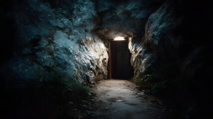 Obraz premium Entrance to a dark mysterious underground mine shaft