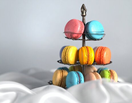 Colorful macarons on a tiered stand - Powered by Adobe
