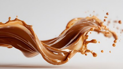 Vibrant brown paint fluid flowing on a white background, Brown liquid creates a visual effect