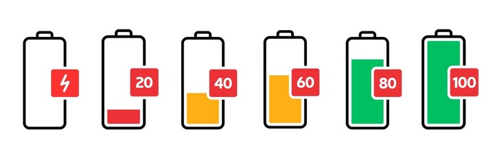 set of battery icons,set of 100% full battery icons