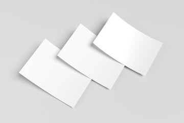 3 sheet white paper A4 for mockup. Flyer 3D rendering isolated on gray background