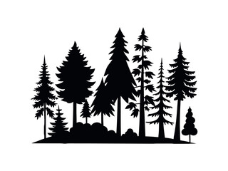 Obraz premium Silhouettes of evergreen trees in a forest setting