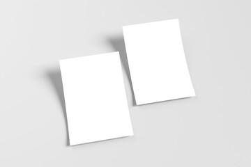 Two A4 white paper, flyer, notebook for mockup isolated on gray background