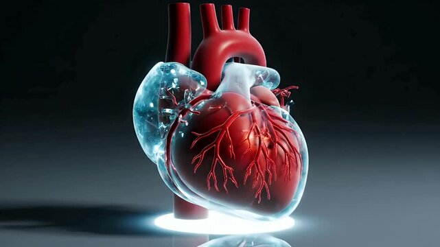3D Rendered Human Heart Anatomy with Transparent Blue Shell Illustrating Advanced Cardiovascular Medical Science and Healthcare Technology Research