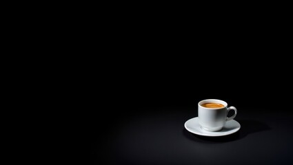 Single cup of coffee on a saucer against a dark background