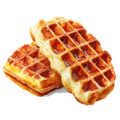 Watercolor vector illustration of Waffle, isolated on white background.