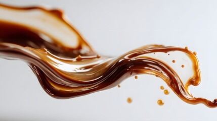 Vibrant brown paint fluid flowing on a white background, Brown liquid creates a visual effect