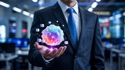 Businessman holding a globe in his hand representing global business and technology concepts