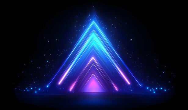 Abstract arrow pointing upward on a blue background with glowing lines and dots, suggesting a technology or digital development concept.