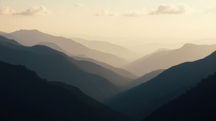 Fototapeta premium Misty Mountain Ranges at Sunrise, Aerial View
