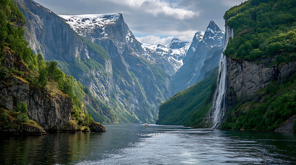 Geirangerfjord norway travel destination scenery fjord mountains waterfall boat scenic tourism vacation 100