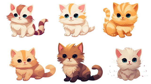 Set of funny cartoon cats isolated on white background