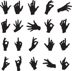 Collection of hand gestures and signs isolated on white background