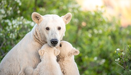 Polar bear mother and cubs