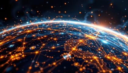 Global Financial Network Concept with Connected Cities and Data Visualizations