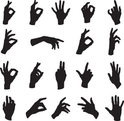 Set of various hand gestures and signs isolated on white background