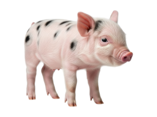 Pink piglet with black spots on transparent background