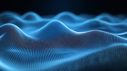 Futuristic blue grid mesh glowing waves background