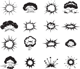Obraz premium Collection of explosion effects isolated on white background