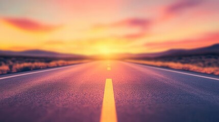 Sunset highway road trip scene in pastel hues with vintage grain and text overlay