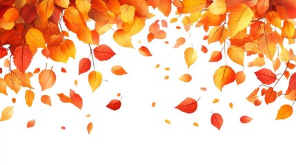 Autumnal leaves cascading from branches against a white backdrop.  Intricate detail showcases vibrant oranges, reds, and yellows. Ideal for seasonal designs