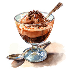 Chocolate Mousse, watercolor painting, vector illustration, isolated on a white background.