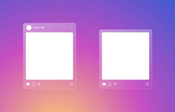 Instagram Post Mockup. Simple Instagram Post Vector Template with Glassmorphism style. Glass Morphism Instagram UI mockup. 