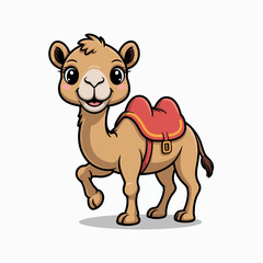 Obraz premium Cute cartoon camel with saddle, smiling character