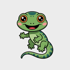 Fototapeta premium Cute cartoon green lizard character illustration