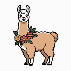 Cute cartoon llama with floral decoration