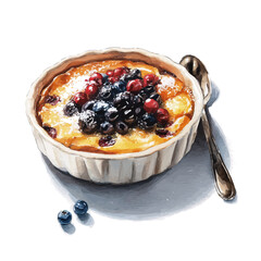 Clafoutis, watercolor painting, vector illustration, isolated on a white background.