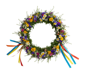 Floral wreath display for celebrations outdoor event decorative floral arrangement natural setting festive concept. Cut out png