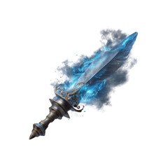 Enchanting Feather Sword with Blue Flames and Mystical Cloud
