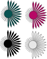 Abstract sunbrust icon set .Sunbrust explotion effect icon abstract symbol vector flat design on white background. simple line art sunburst with bold lines of sunbrust. Retro sun burst.